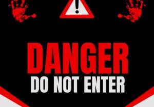 Red and Black Geometric Danger Do Not Enter Yard Sign (LinkedIn Post)